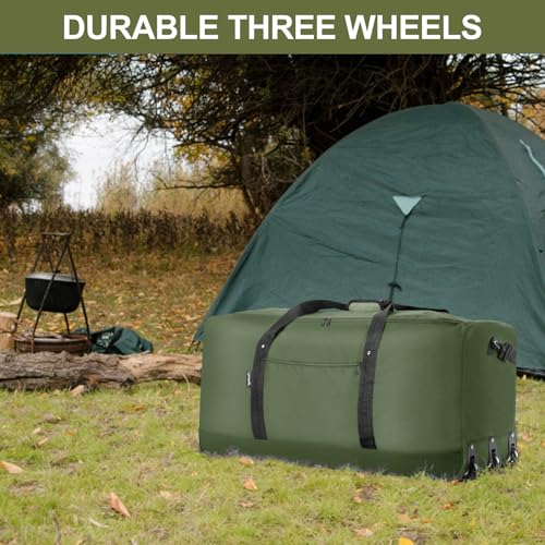 Finnhomy 120L Foldable Rolling Duffel Bag with 3 Wheels, Light Weight Travel Duffel bag with Large Loading Capacity, 32'' Rolling Duffel bag with Shoulder Strap - color: Green