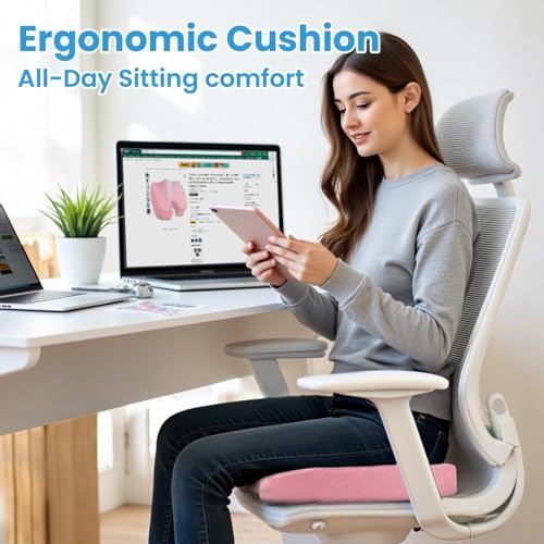 TushGuard Seat Cushion, Memory Foam Office Chair Cushion - Pink, Large - color: Pink, size: Large