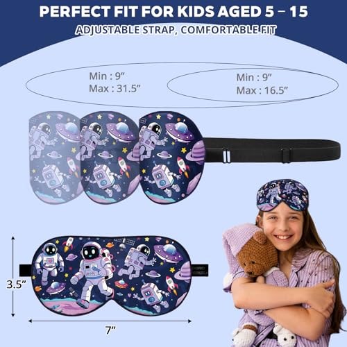 Kids Silk Sleep Mask, 100% Mulberry Silk Eye Mask with Adjustable Strap - color: Alien Style