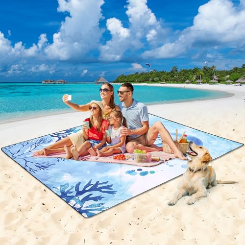 Beach Blanket Sandproof Extra Large Beach Mat Adults Waterproof Sand Free - color: Sm, size: 79" X 83"