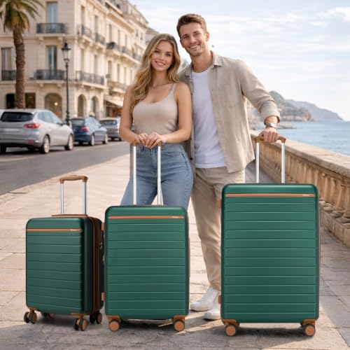 Kono Large Suitcase 28in Expandable ABS+PC 8pcs Silent Wheels Green | Long Trips Impact-Resistant Extra Large Space, Perfect For Bringing Small Gifts To Family Members - color: Green, size: Checked-Large 28-Inch
