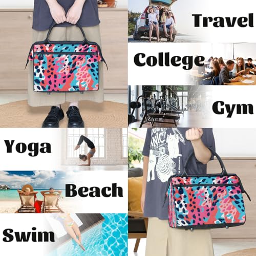 Leopard Print Weekender Overnight Bag for Women Travel Gym Sport - color: D 017