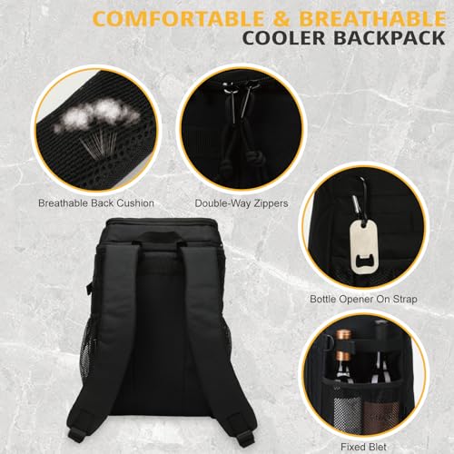 25L Insulated Cooler Backpack Water-Resistant Molle Cooler Bag for Camping - color: Black