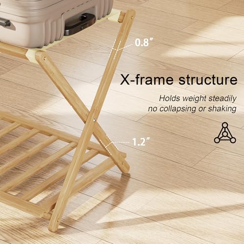 Fully Assembled Foldable Bamboo Luggage Rack for Guest Room - color: Natural, size: 2 Pack