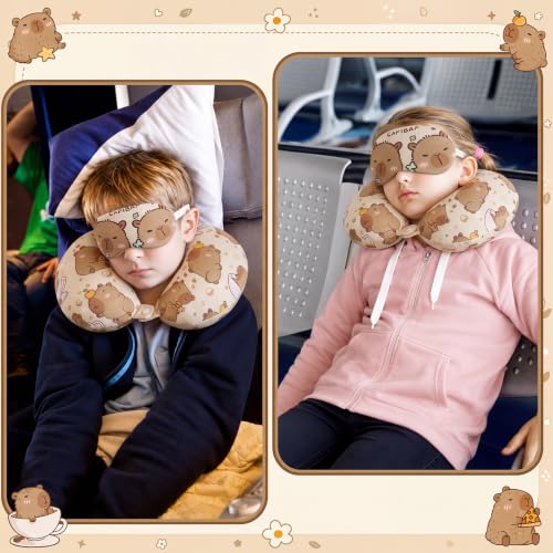 Gilprop 2 Pcs Capybara Neck Pillow for Travel with Sleep Eye Mask - style: Capybara
