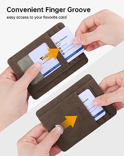 Teskyer Slim Minimalist Wallet for Men, RFID Front Pocket Card Holder - color: Y98 - Brown