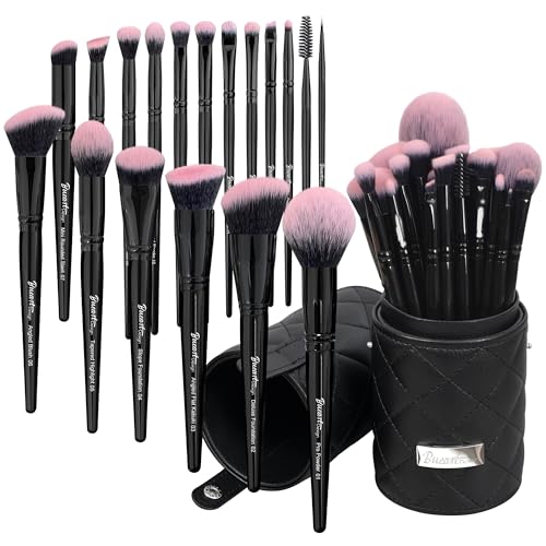 Bueart Design 18Pcs Pro Deluxe Makeup Brushes set with Make up Brush Holder - color: Fuchsia Black