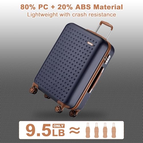Kono 28 Inch Hard Shell Checked Luggage, 4 Spinner Wheels Suitcase, Navy - color: Navy, size: Checked-Large 28-Inch