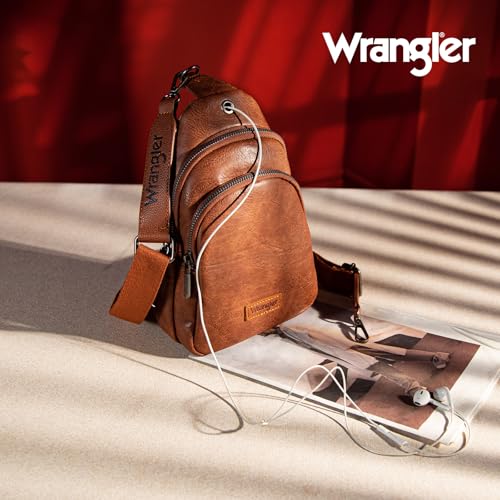Wrangler 웨스턴 크로스바디 슬링 백 여성용 패니 팩 체스트백 백팩 여행, 일상 사용 및 선물용 - color: 다크 브라운.