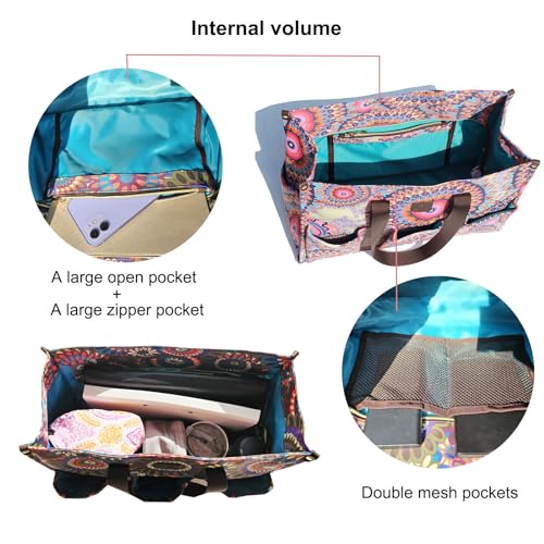 ESVAN Utility Tote Bag with Zip Top Waterproof Teacher Tote Bag for Teacher Work Women Beach - color: D