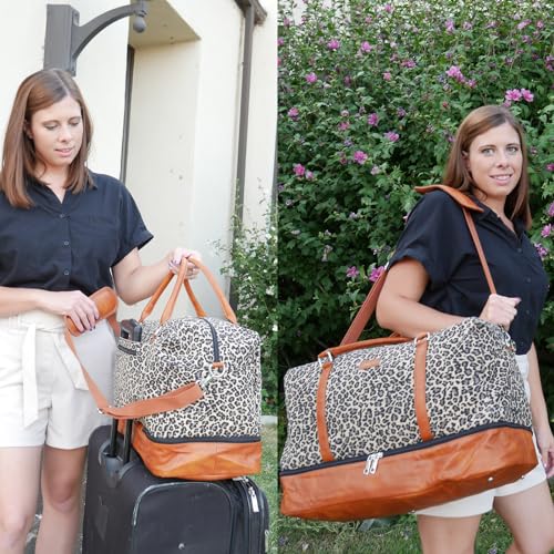 IBFUN Weekender Bags for Women, 21" Travel Duffle Bag with Shoe Compartment - color: D1-Leopard