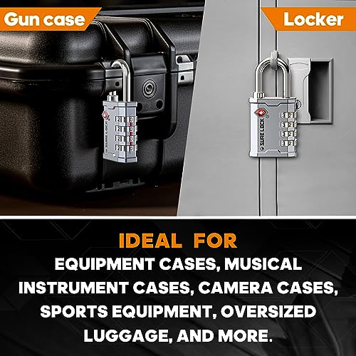 SURE LOCK TSA Accepted 4 Dig Heavy Duty Big Combination Luggage Padlock All Metal Travel Lock for Equipment Hard Case Luggage Gun Case Gym Locker Pelican Vault Lock (1, Silver) - color: Silver 1