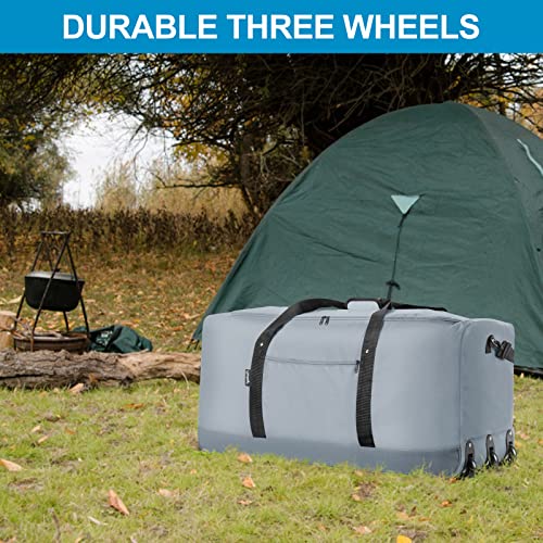 Finnhomy 120L Foldable Rolling Duffel Bag with 3 Wheels, Light Weight Travel Duffel bag with Large Loading Capacity, 32'' Rolling Duffel bag with Shoulder Strap - color: Grey