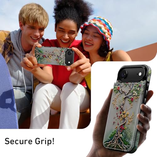 FUNMIKO for iPhone Air Wallet Case, Card Holder, RFID-Blocking - color: Blooming Tree of Life, size: iPhone 17 Air