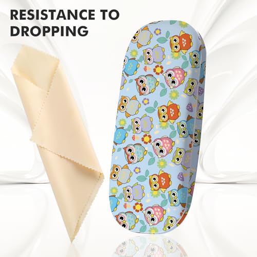 Glasses Case Hard Shell,Portable Protective Eyeglasses Case, Eyeglass Holder Box with Cleaning Cloth, for men women - color: Owl