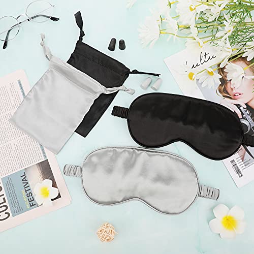 Geyoga Silk Satin Sleep Mask with Ear Plugs, Blindfold,Black, Gray - color: Black, Gray