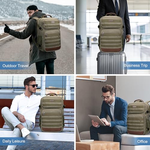 WITZMAN Canvas Travel Backpack for Men Multiple Pockets - color: Army Green