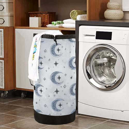 Dark Blue Moon Stars Diamonds Laundry Backpack Bag with Adjustable Shoulder Straps Handle Dirty Laundry Hamper Bag for Traveling Camp College Dorm Heavy Duty Waterproof Large Capacity - color: Dark Blue Moon Stars Diamonds