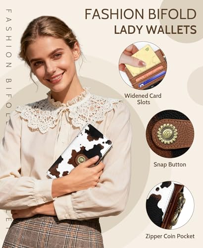 GIANCOMICS Cow Print Womens Wallet RFID Blocking, Credit Card Holder Bifold - color: Cow Print