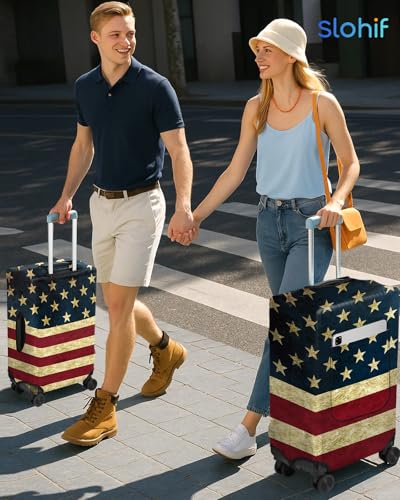 Slohif Luggage Cover for Suitcase Tsa Approved Protector - Luggage Sleeve Large Suit Case Cover Travel Stretch Baggage Case Protective Washable Fit 21-23 Inch Flag S - size: Small (21-23 inches), style: Flag