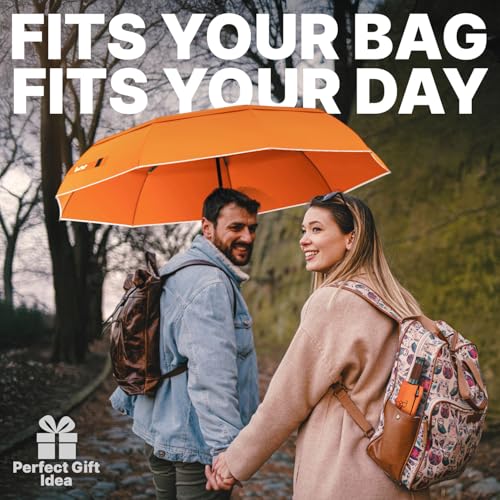 Royal Walk Compact Travel Umbrella for Rain, Windproof, Small & Portable - color: Orange