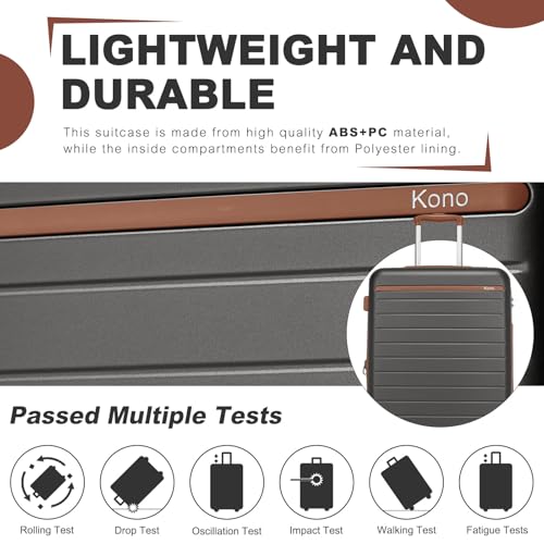 Kono Carry-On Suitcase 20in Expandable ABS+PC Airline Approved Grey/Brown - color: Grey, size: Carry-On 20-Inch