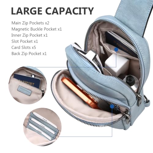 Leather Crossbody Bags for Women Small Anti Theft Sling Purse - color: Light Blue