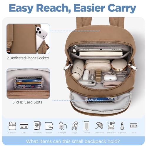 Mini Backpack for Women, Anti Theft RFID Small Travel Backpack - color: Coffee Brown
