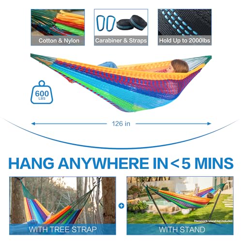 PNAEUT Handwoven Rope Mayan Hammock for Outside, 600 lbs Capacity - color: Tropical, size: X-Large