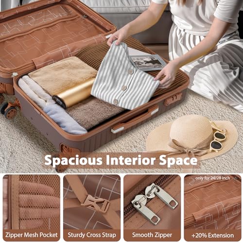 Merax 2 Piece Hardshell Luggage Set 20/28 inch Carry On & Checked Travel - color: Brown, size: 2-piece set (20-inch/28-inch)