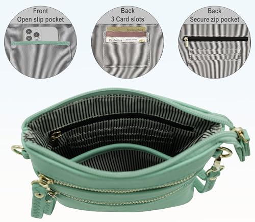 Solene Small Crossbody Bag for Women, Multi Zip Pockets with Detachable Wristlet, Lightweight Travel Purse, Cell Phone Pouch - color: Turquoise
