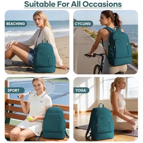 Gym Backpack for Women, Dance Volleyball Backpacks With Shoe Compartment - color: Peacock Blue
