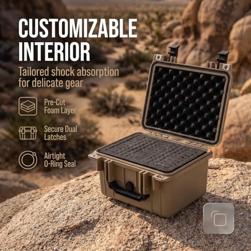MEIJIA Portable All Weather IP67 Waterproof Camera Case,hard case with Customizable Fit Foam,Fit Use of Drones,Camera,Equipments,10.62 x9.68x6.87inches(Desert Tan) - color: Desert Tan, size: 10.62 x 9.68 x 6.87 inches