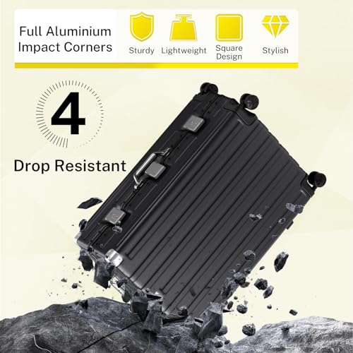 Krute Zipperless Luggage 28inch Checked Hard Shell Suitcases with Wheels - color: Black, size: Large (28 Inch)