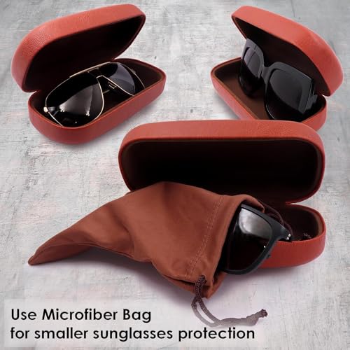 MyEyeglassCase Extra Large Hard Shell Sunglasses Case for Large Rectangular Frames, Eyeglass Case with Pouch & Cloth - color: As505 Brown