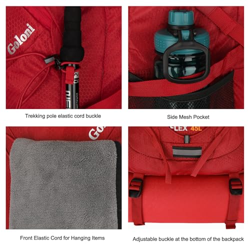 Goloni 45L Foldable Hiking Daypack, Lightweight Water‑Resistant Backpack - color: Red