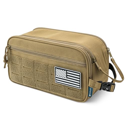 PAVILIA Tactical Toiletry Bag for Men, Water Resistant Molle Military, Tan - color: Tan, size: Large