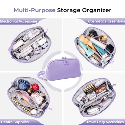 FYY Travel Cable Organizer - 8 Compartments, Lightweight, Water Repellent - color: Purple, size: (L) 9.6"× 5.5"× 3.7"