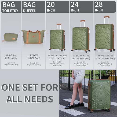 CONCEPTEN Luggage Sets 5 Piece,PP Suitcase Set with Spinner Wheels,TSA Lock - color: Olive Drab, size: 5 Piece Sets (21/25/29/Db/Tb)