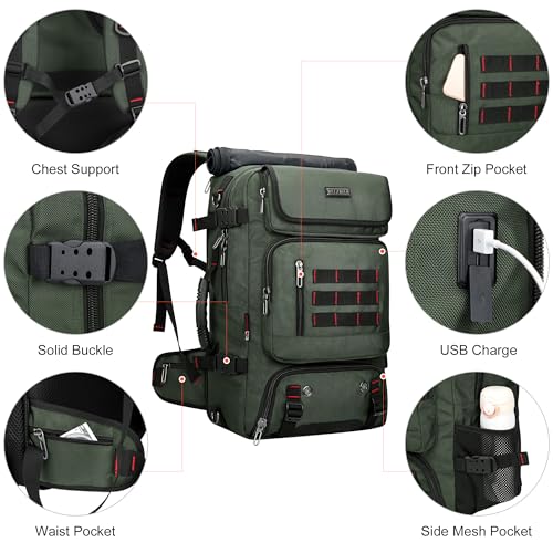 WITZMAN Carry on Travel Backpack for Men Airline Approved Fits 16" Laptop - color: 02.army Green