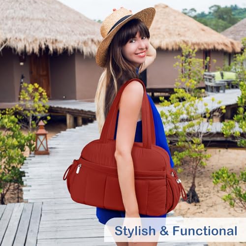 TOPDesign Travel Duffel Bag, Puffy Carry On Overnight, Gym Bag w/Wet Pocket - color: Maroon