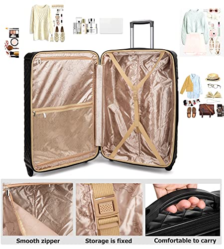 feilario Plaid PU Leather 4 Piece Luggage Set with Travel Bag - color: B-Black