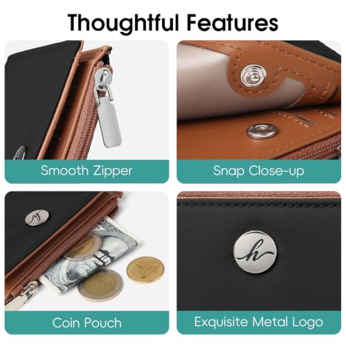 HomemeDiary Small Wallets for Women, Slim RFID Blocking Nylon Bifold Wallet - color: Black