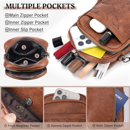 BELTANA Small Crossbody Bags for Women, Lightweight RFID Cell Phone Purse - color: Brown