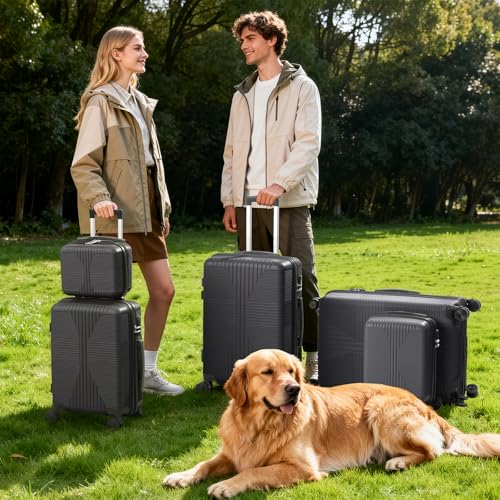 Karl home Luggage Sets 4 Piece, Dark Grey, 16/20/24/28" - color: Dark Grey, size: 4 Piece Set (16in/20in/24in/28in)