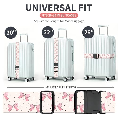 Luggage Strap for Suitcases Adjustable Travel Belt with Quick Release Buckle, Cute Travel Accessories for Suitcase Strap Cute Bow - color: Cute Bow