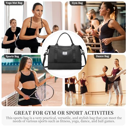 Travel Duffel Bag with Shoes Compartment, Weekender Bags for Women - color: A-Black, size: Medium
