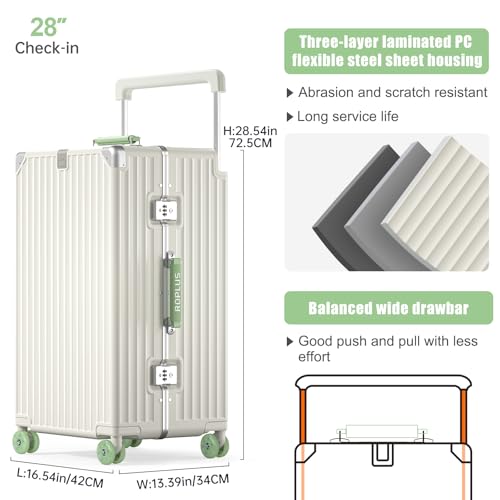 ROPLUS Aluminium Frame Checked-Luggage with Smooth Jelly Wheels, Hardside Zipperless Rolling Suitcase with TSA Lock (WhiteGreen, 28-Inch) - color: White& Green, size: 28 inch