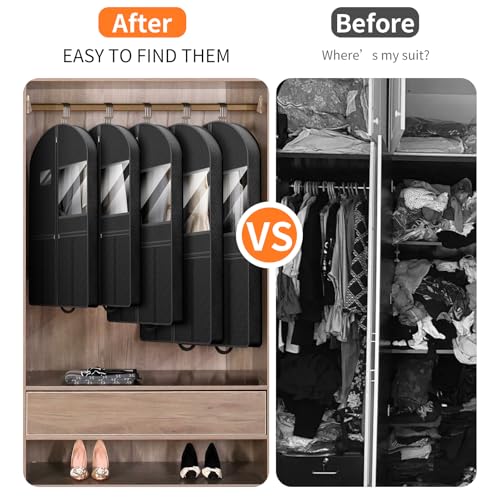Travel Garment Bag Suits Clothes : 43 Inch 5 Packs Lightweight Breathable Zippered Black Fabric - Clothes Carry Short Men - Wardrobe Carry Coat Jacket Uniform Tuxedo Shirt - size: 43"5Pack