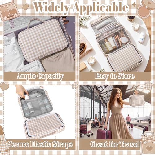 Klyyo Hanging Toiletry Bag for Women, Gingham, Brown - color: Brown